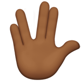 RAISED HAND WITH PART BETWEEN MIDDLE AND RING FINGERS (medium-dark)