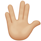 RAISED HAND WITH PART BETWEEN MIDDLE AND RING FINGERS (medium-light)